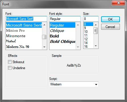 font dialog box